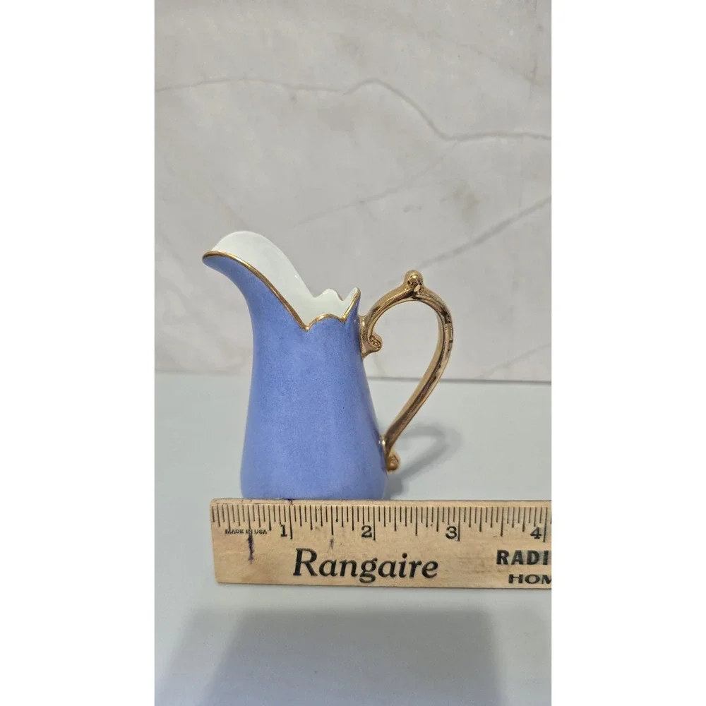 Light Blue Small Creamer Pitcher With Gold Handle And Accents By I Godinger & Co
